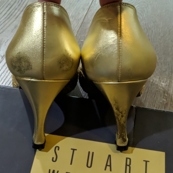 STUART WEITZMAN Gold Sheer Mesh Embroidered Pumps - Picture 4 of 8